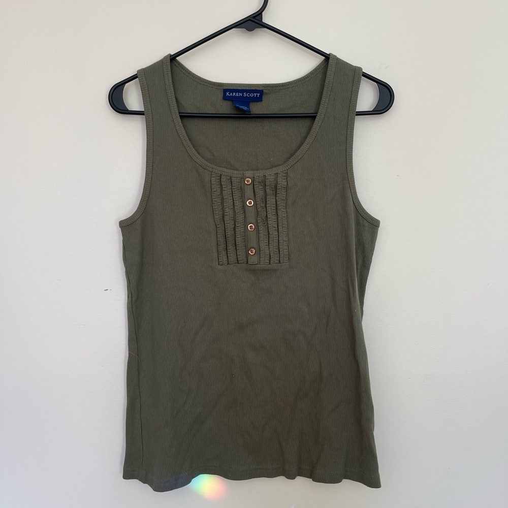 Karen Scott Olive Green Sleeveless Top